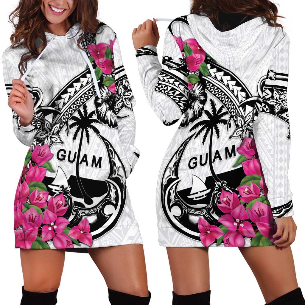 Guam Chamorro Hoodie Dress Bougainvillea White Polynesian Tribal Pattern LT05 - Polynesian Pride