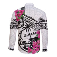 Guam Chamorro Long Sleeve Button Shirt Bougainvillea White Polynesian Tribal Pattern LT05 - Polynesian Pride