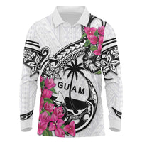Guam Chamorro Long Sleeve Polo Shirt Bougainvillea White Polynesian Tribal Pattern LT05 White - Polynesian Pride