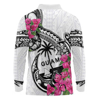 Guam Chamorro Long Sleeve Polo Shirt Bougainvillea White Polynesian Tribal Pattern LT05 - Polynesian Pride