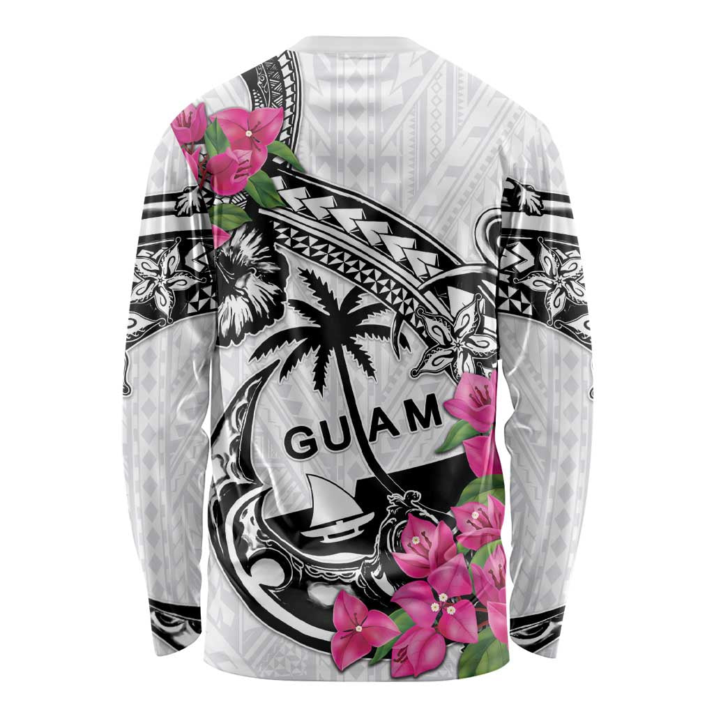 Guam Chamorro Long Sleeve Shirt Bougainvillea White Polynesian Tribal Pattern LT05 - Polynesian Pride