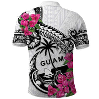 Guam Chamorro Polo Shirt Bougainvillea White Polynesian Tribal Pattern