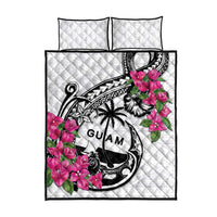 Guam Chamorro Quilt Bed Set Bougainvillea White Polynesian Tribal Pattern LT05 - Polynesian Pride