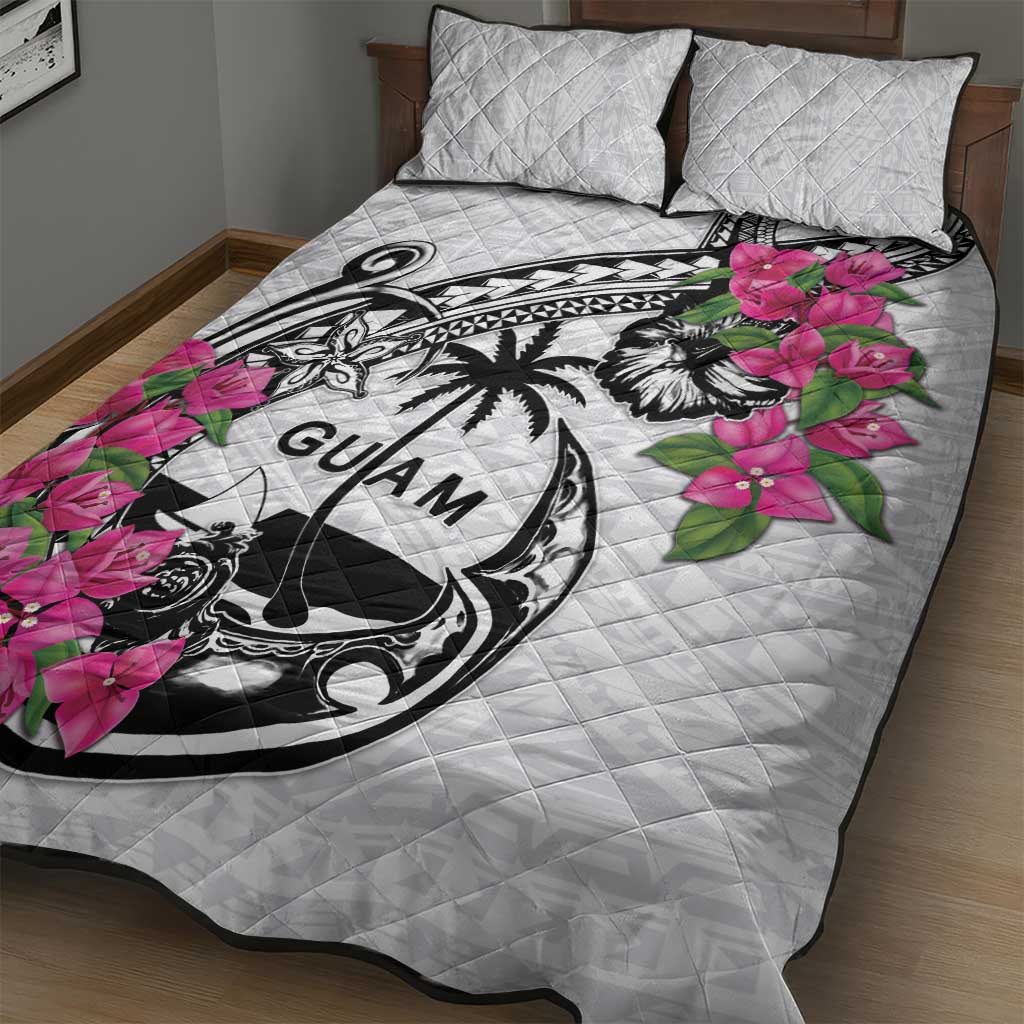 Guam Chamorro Quilt Bed Set Bougainvillea White Polynesian Tribal Pattern LT05 - Polynesian Pride