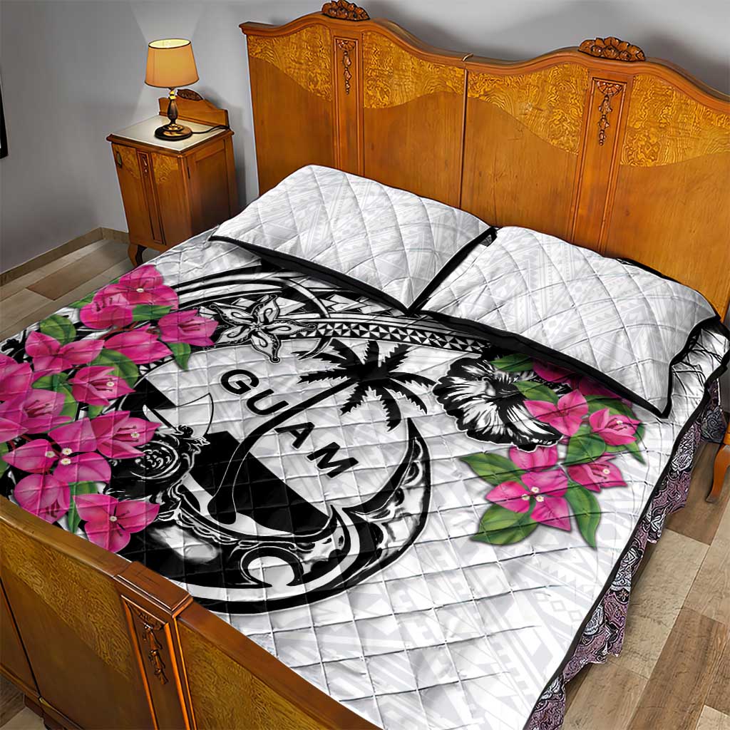 Guam Chamorro Quilt Bed Set Bougainvillea White Polynesian Tribal Pattern LT05 - Polynesian Pride