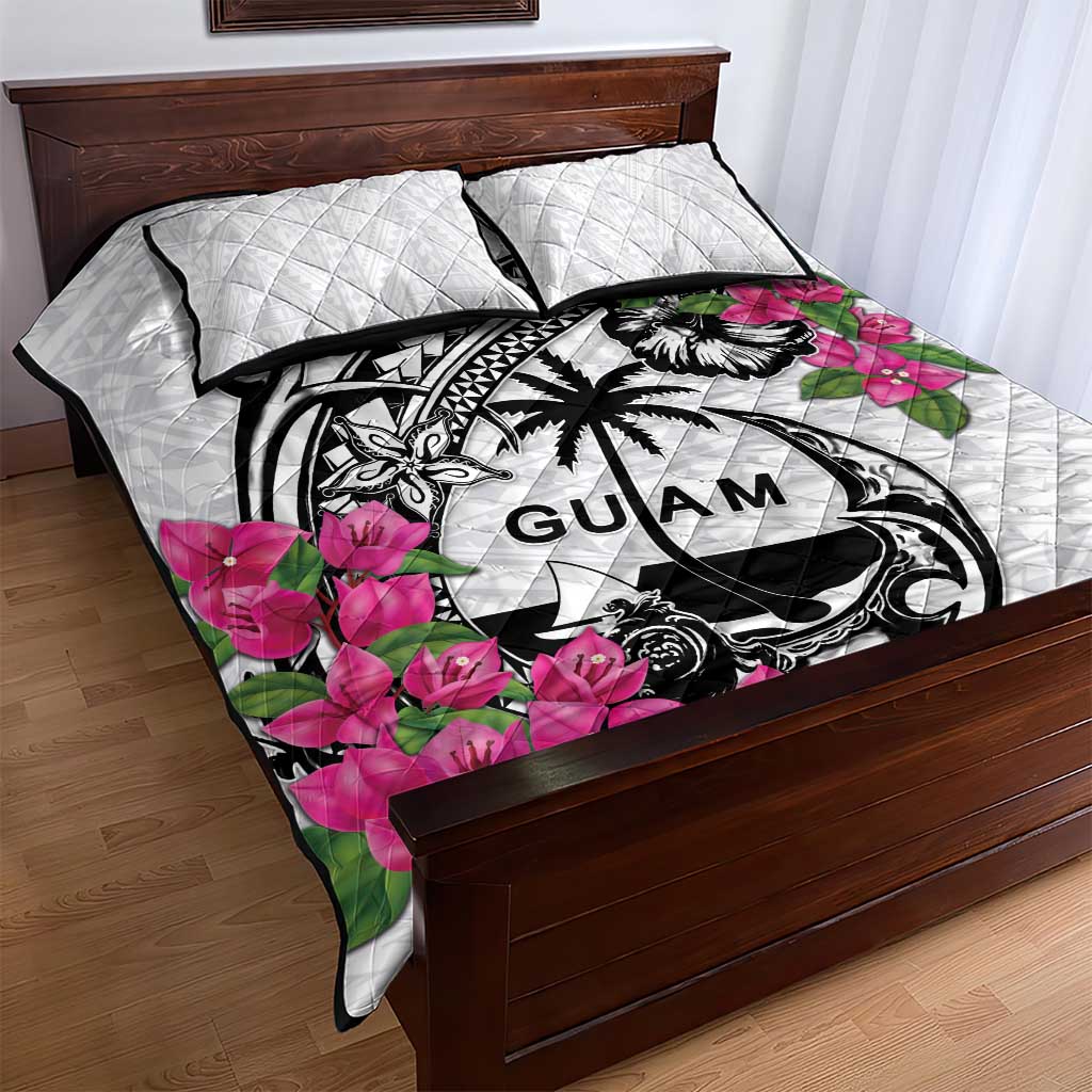 Guam Chamorro Quilt Bed Set Bougainvillea White Polynesian Tribal Pattern LT05 - Polynesian Pride
