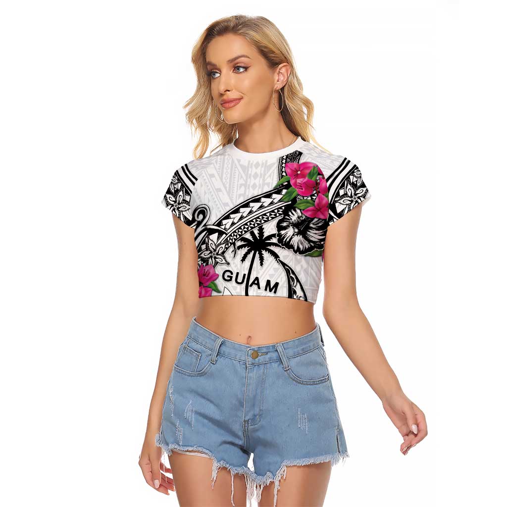 Guam Chamorro Raglan Cropped T Shirt Bougainvillea White Polynesian Tribal Pattern LT05 Female White - Polynesian Pride