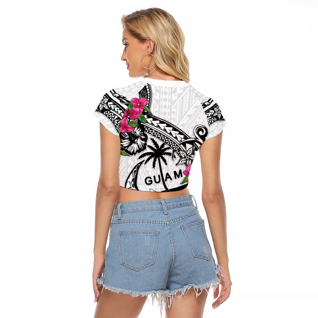 Guam Chamorro Raglan Cropped T Shirt Bougainvillea White Polynesian Tribal Pattern LT05 - Polynesian Pride