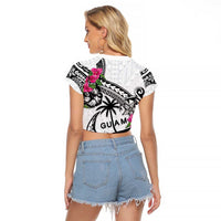 Guam Chamorro Raglan Cropped T Shirt Bougainvillea White Polynesian Tribal Pattern LT05 - Polynesian Pride