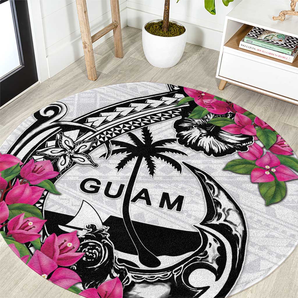 Guam Chamorro Round Carpet Bougainvillea White Polynesian Tribal Pattern