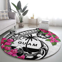 Guam Chamorro Round Carpet Bougainvillea White Polynesian Tribal Pattern