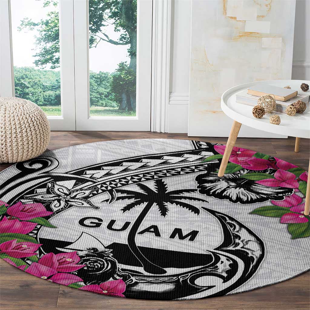 Guam Chamorro Round Carpet Bougainvillea White Polynesian Tribal Pattern