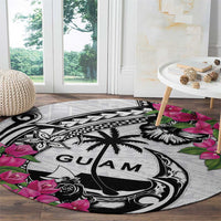 Guam Chamorro Round Carpet Bougainvillea White Polynesian Tribal Pattern