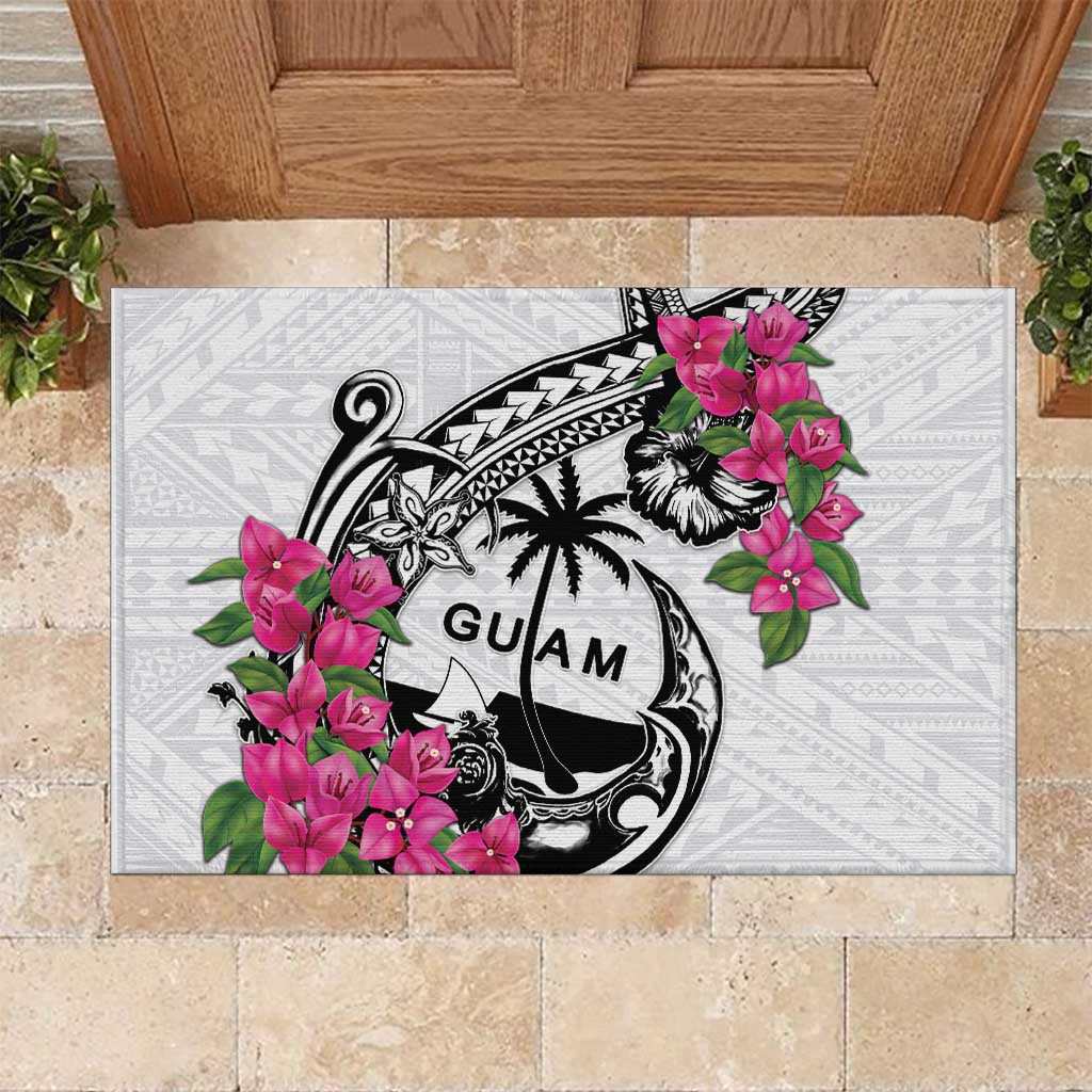 Guam Chamorro Rubber Doormat Bougainvillea White Polynesian Tribal Pattern LT05 White - Polynesian Pride