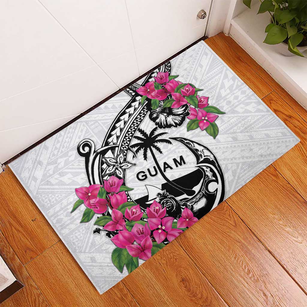 Guam Chamorro Rubber Doormat Bougainvillea White Polynesian Tribal Pattern LT05 - Polynesian Pride