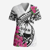 Guam Chamorro Scrub Top Bougainvillea White Polynesian Tribal Pattern LT05 Adult White - Polynesian Pride