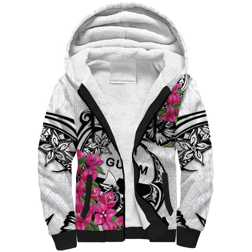 Guam Chamorro Sherpa Hoodie Bougainvillea White Polynesian Tribal Pattern LT05 Unisex White - Polynesian Pride