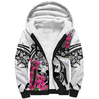 Guam Chamorro Sherpa Hoodie Bougainvillea White Polynesian Tribal Pattern LT05 Unisex White - Polynesian Pride