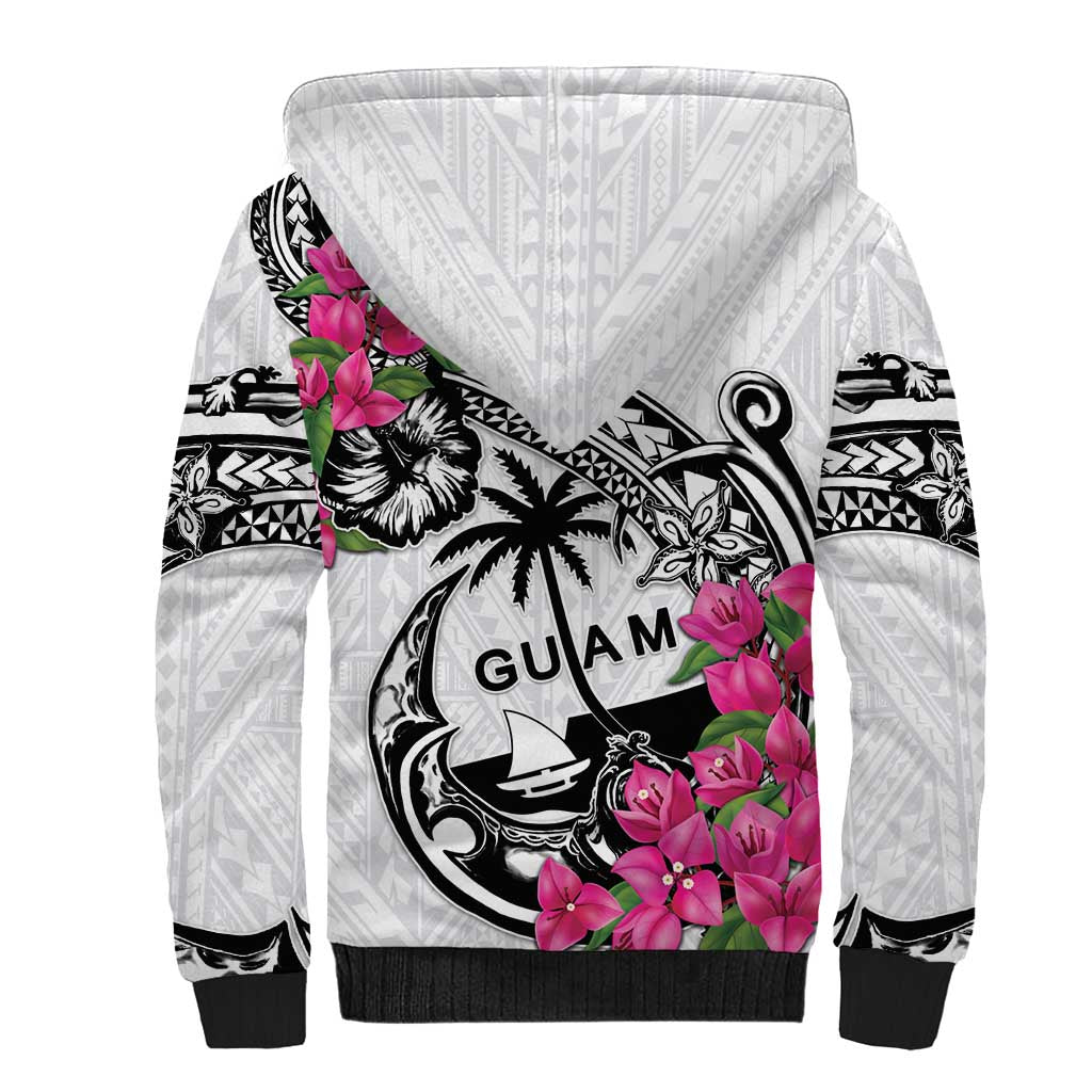 Guam Chamorro Sherpa Hoodie Bougainvillea White Polynesian Tribal Pattern LT05 - Polynesian Pride