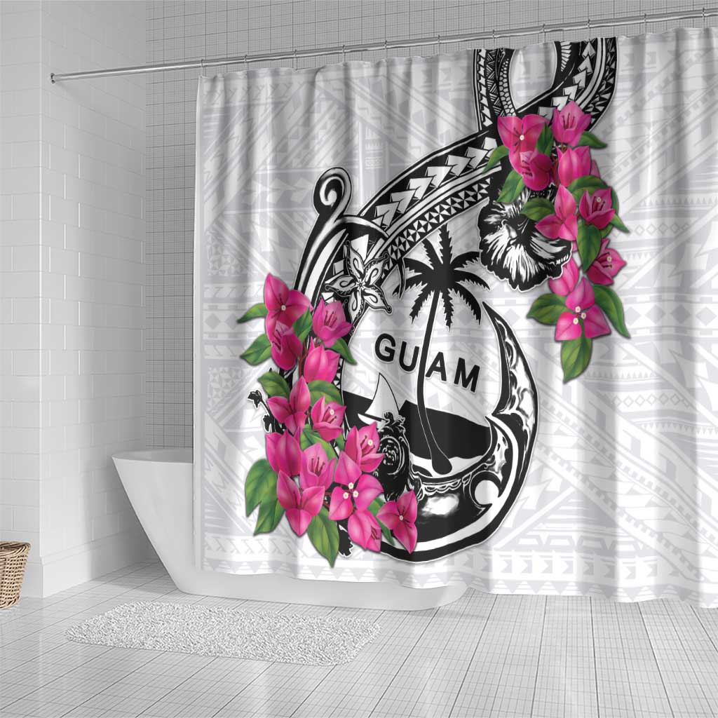 Guam Chamorro Shower Curtain Bougainvillea White Polynesian Tribal Pattern