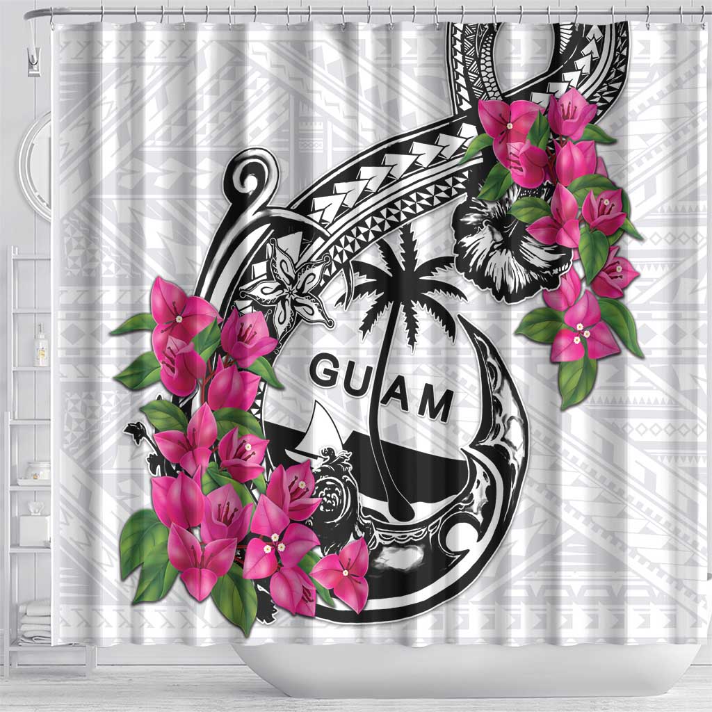 Guam Chamorro Shower Curtain Bougainvillea White Polynesian Tribal Pattern