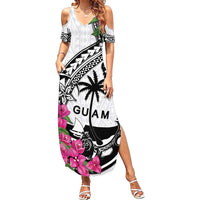 Guam Chamorro Summer Maxi Dress Bougainvillea White Polynesian Tribal Pattern LT05 Women White - Polynesian Pride