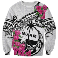 Guam Chamorro Sweatshirt Bougainvillea White Polynesian Tribal Pattern LT05 Unisex White - Polynesian Pride