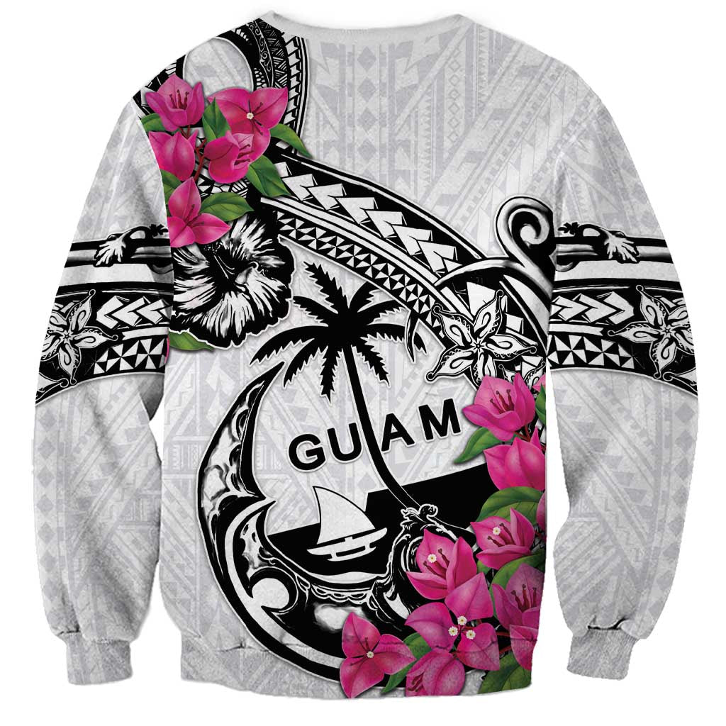 Guam Chamorro Sweatshirt Bougainvillea White Polynesian Tribal Pattern LT05 - Polynesian Pride