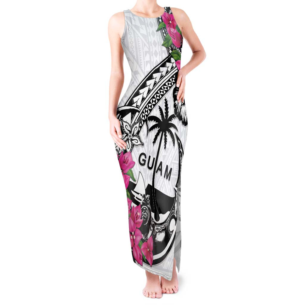 Guam Chamorro Tank Maxi Dress Bougainvillea White Polynesian Tribal Pattern LT05 Women White - Polynesian Pride