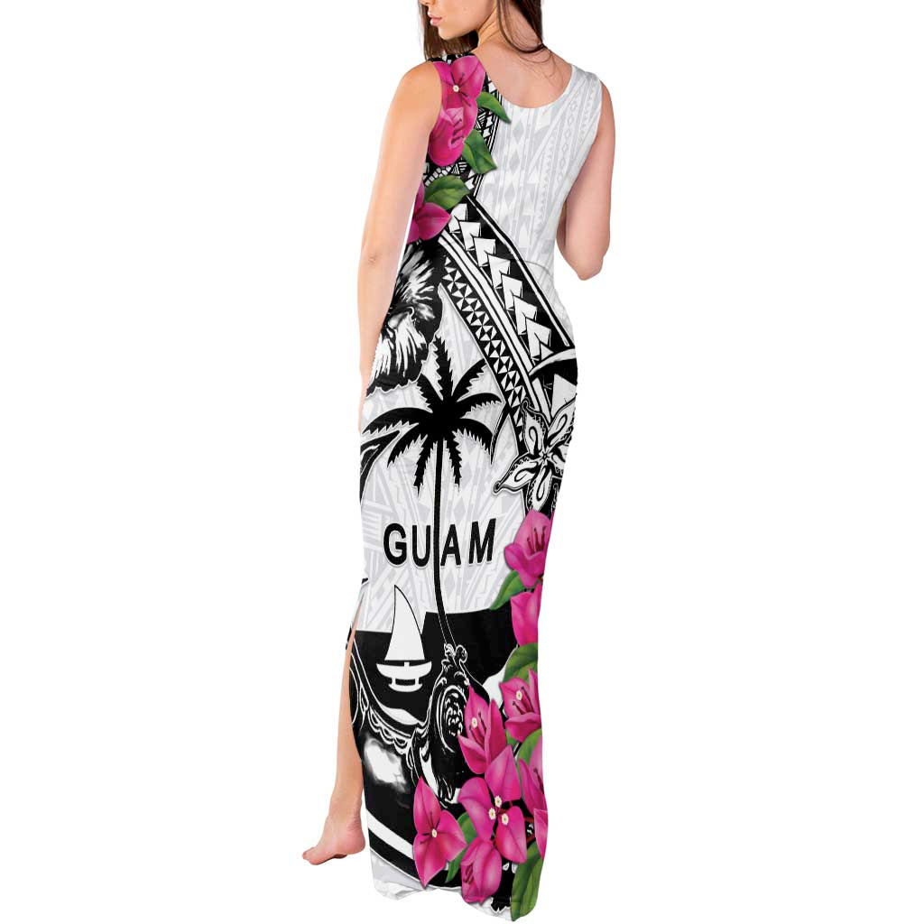 Guam Chamorro Tank Maxi Dress Bougainvillea White Polynesian Tribal Pattern LT05 - Polynesian Pride