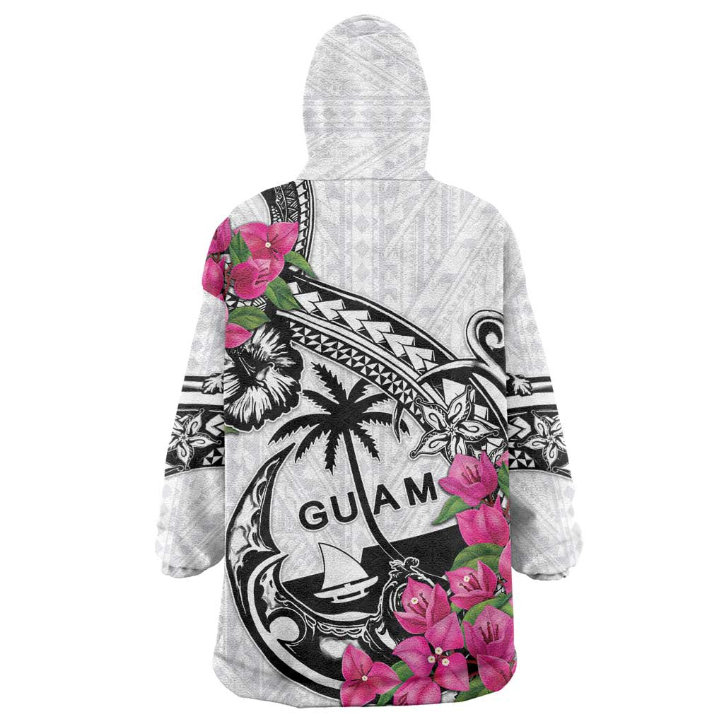 Guam Chamorro Wearable Blanket Hoodie Bougainvillea White Polynesian Tribal Pattern LT05 - Polynesian Pride