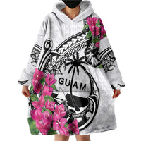 Guam Chamorro Wearable Blanket Hoodie Bougainvillea White Polynesian Tribal Pattern LT05 - Polynesian Pride
