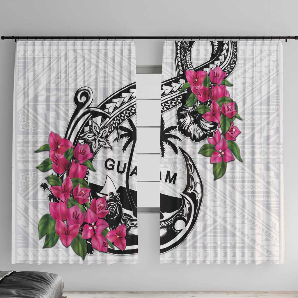 Guam Chamorro Window Curtain Bougainvillea White Polynesian Tribal Pattern LT05 With Hooks White - Polynesian Pride