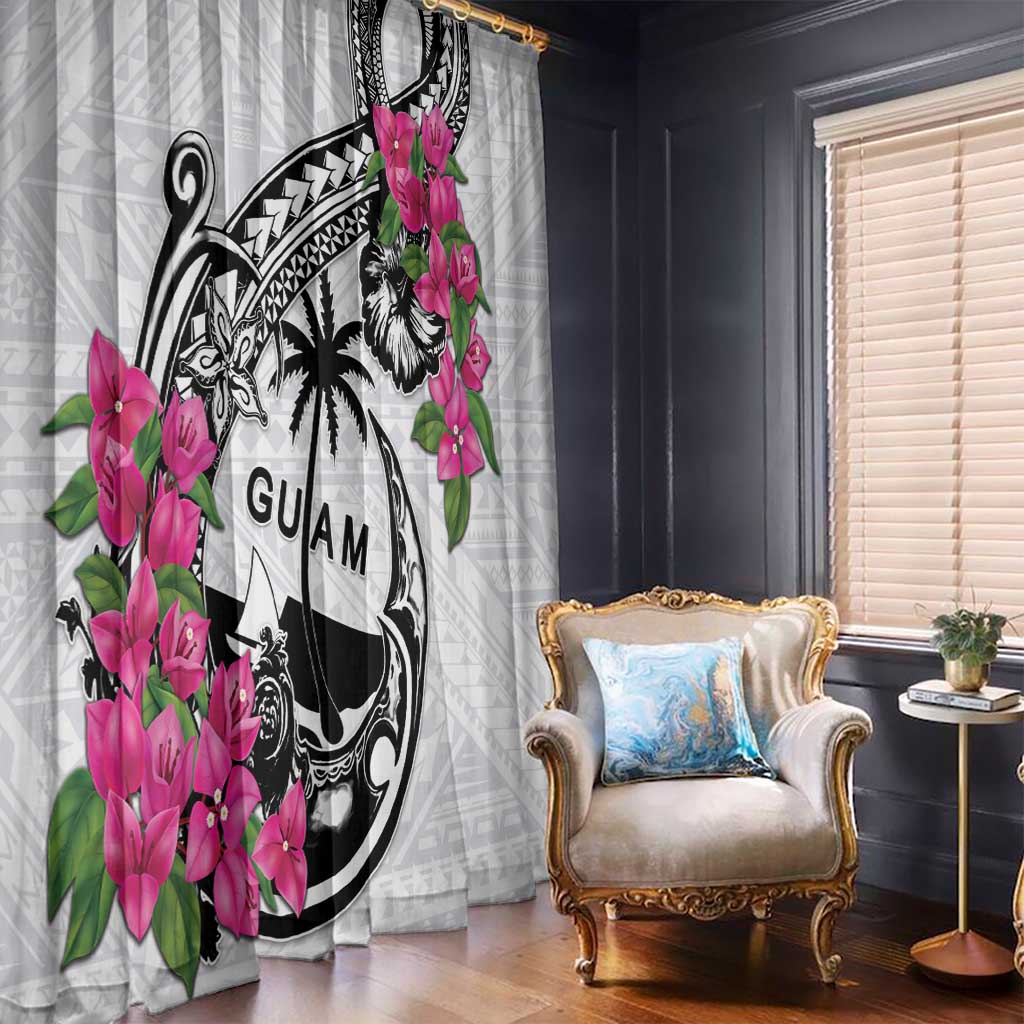 Guam Chamorro Window Curtain Bougainvillea White Polynesian Tribal Pattern LT05 - Polynesian Pride