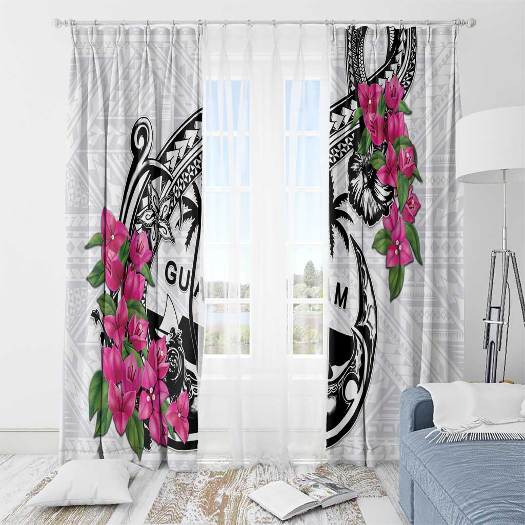 Guam Chamorro Window Curtain Bougainvillea White Polynesian Tribal Pattern LT05 - Polynesian Pride