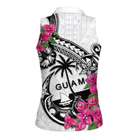 Guam Chamorro Women Sleeveless Polo Shirt Bougainvillea White Polynesian Tribal Pattern LT05 - Polynesian Pride