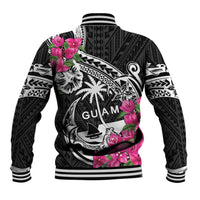 Guam Chamorro Baseball Jacket Bougainvillea Black Polynesian Tribal Pattern LT05 - Polynesian Pride