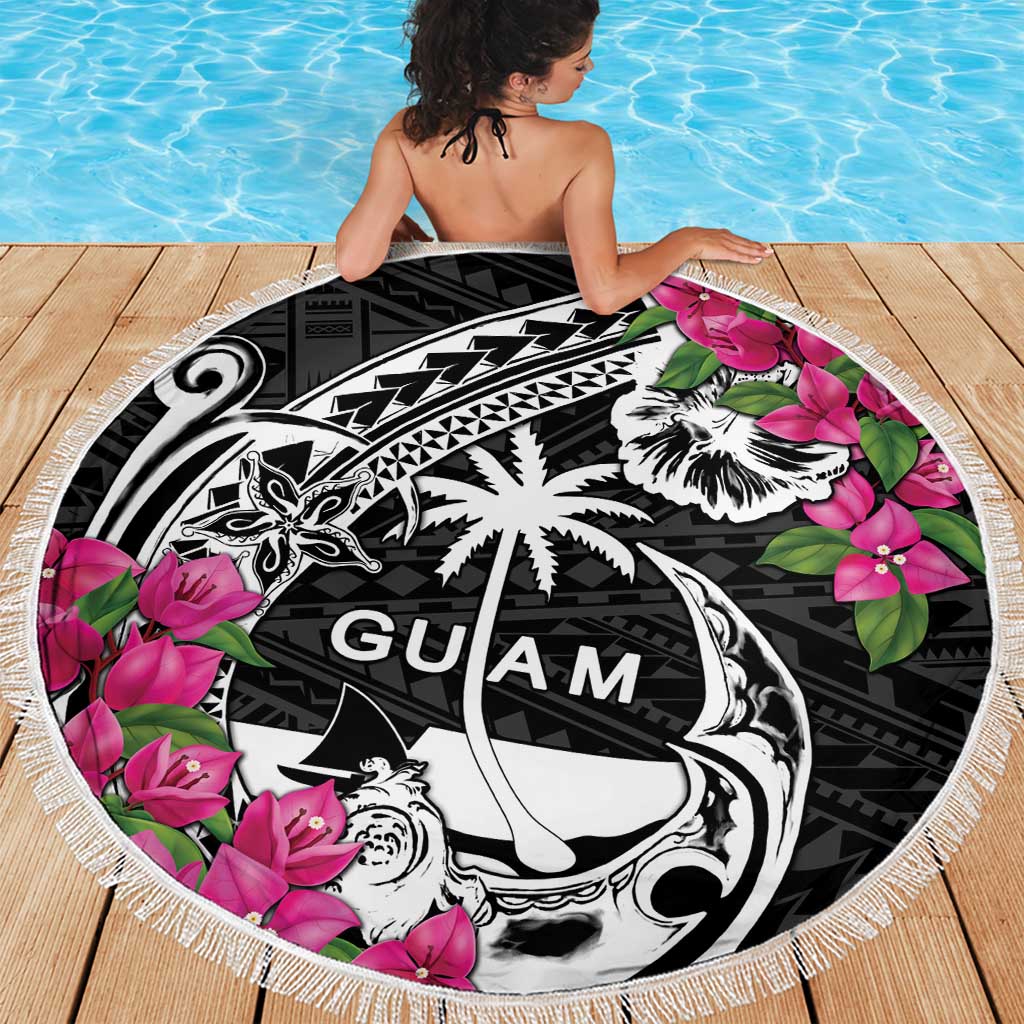 Guam Chamorro Beach Blanket Bougainvillea Black Polynesian Tribal Pattern LT05 - Polynesian Pride