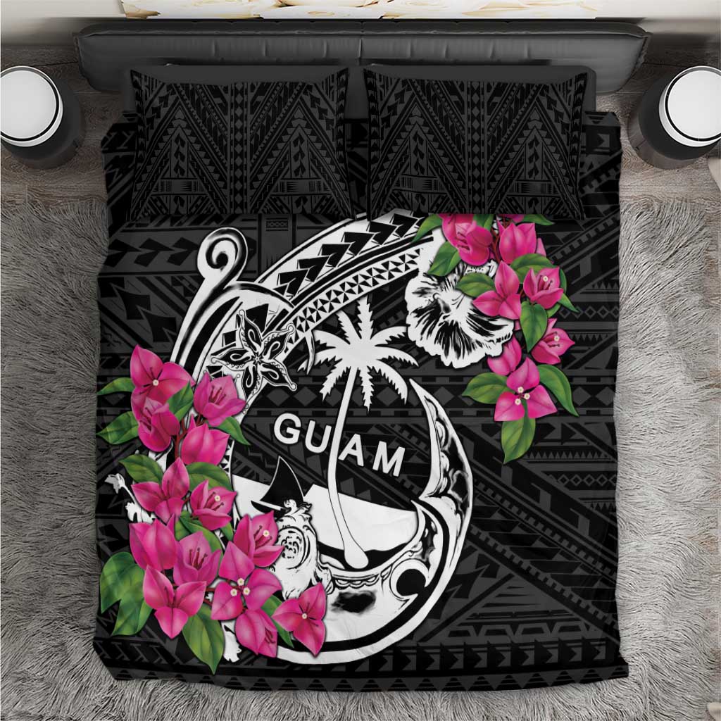 Guam Chamorro Bedding Set Bougainvillea Black Polynesian Tribal Pattern