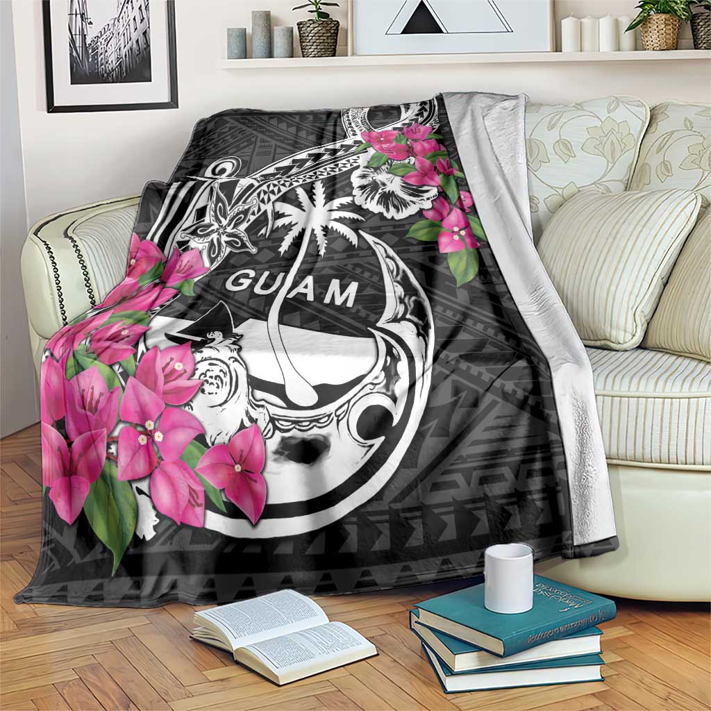 Guam Chamorro Blanket Bougainvillea Black Polynesian Tribal Pattern