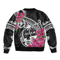 Guam Chamorro Bomber Jacket Bougainvillea Black Polynesian Tribal Pattern