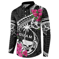 Guam Chamorro Button Sweatshirt Bougainvillea Black Polynesian Tribal Pattern LT05 - Polynesian Pride