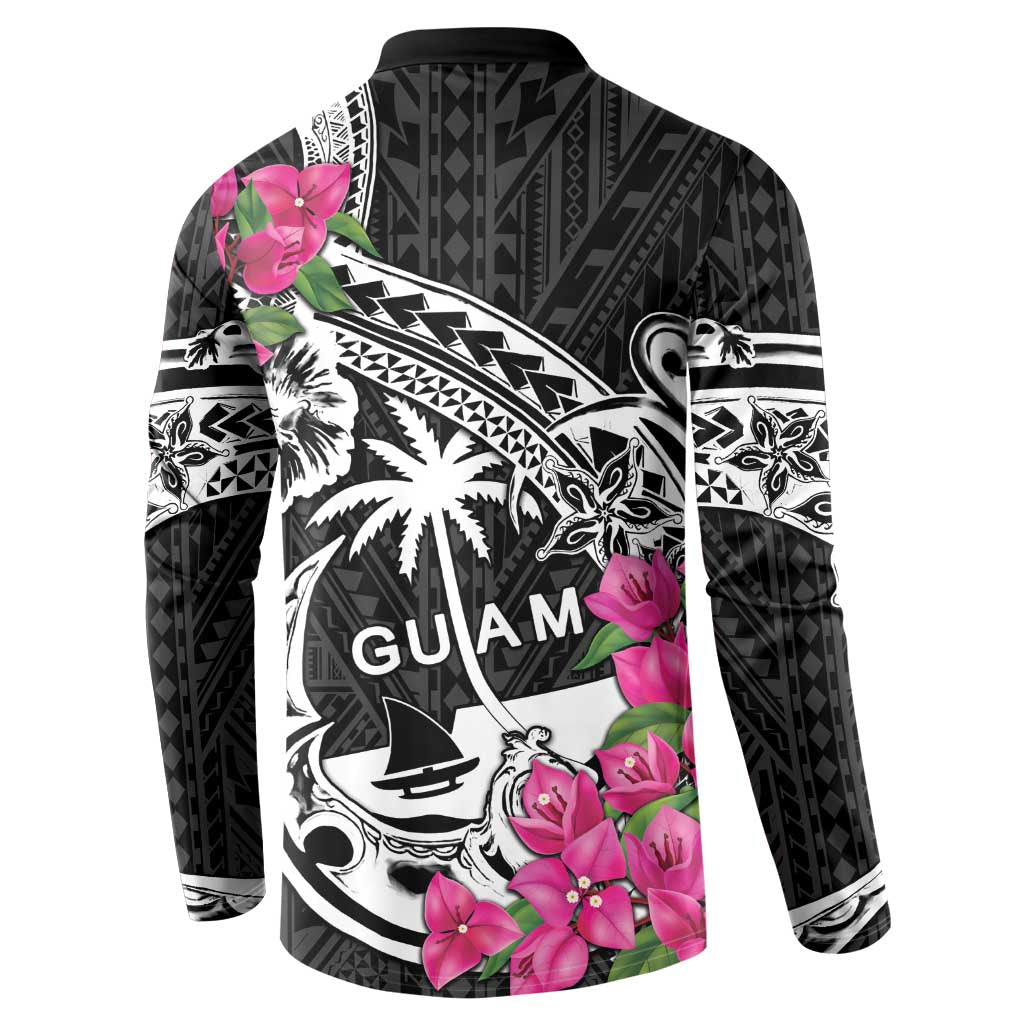 Guam Chamorro Button Sweatshirt Bougainvillea Black Polynesian Tribal Pattern LT05 - Polynesian Pride