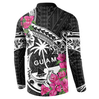 Guam Chamorro Button Sweatshirt Bougainvillea Black Polynesian Tribal Pattern LT05 - Polynesian Pride