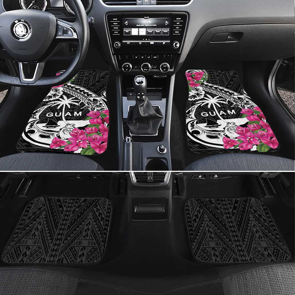 Guam Chamorro Car Mats Bougainvillea Black Polynesian Tribal Pattern LT05 Set 4pcs Black - Polynesian Pride