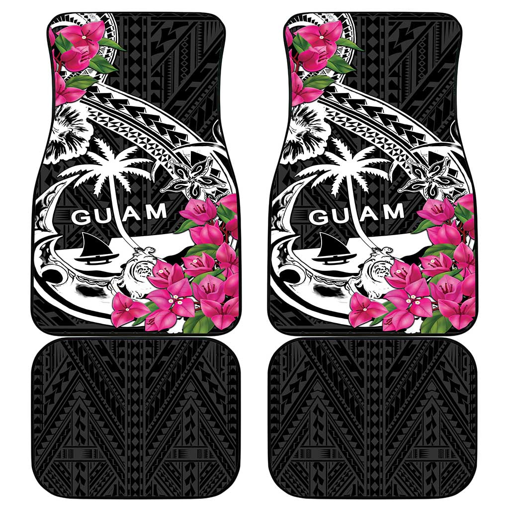 Guam Chamorro Car Mats Bougainvillea Black Polynesian Tribal Pattern LT05 - Polynesian Pride
