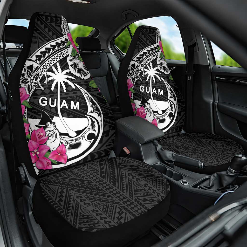 Guam Chamorro Car Seat Cover Bougainvillea Black Polynesian Tribal Pattern