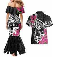 Guam Chamorro Couples Matching Mermaid Dress and Hawaiian Shirt Bougainvillea Black Polynesian Tribal Pattern LT05 - Polynesian Pride