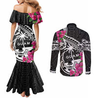 Guam Chamorro Couples Matching Mermaid Dress and Long Sleeve Button Shirt Bougainvillea Black Polynesian Tribal Pattern LT05 - Polynesian Pride