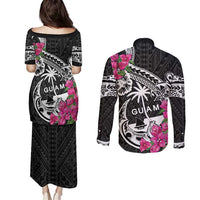Guam Chamorro Couples Matching Puletasi and Long Sleeve Button Shirt Bougainvillea Black Polynesian Tribal Pattern LT05 - Polynesian Pride